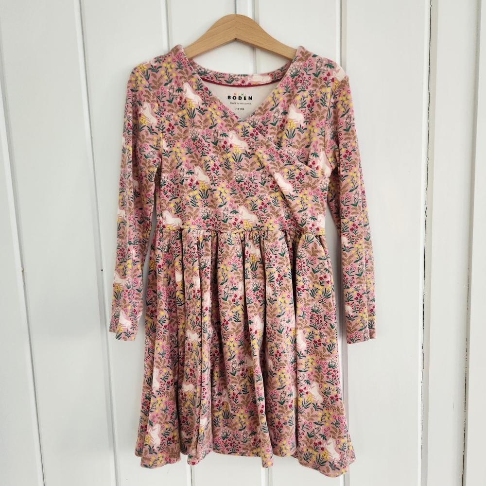 Mini Boden Pink Unicorn Skater Dress 7/8